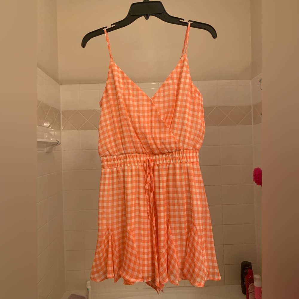 Altar’d State Orange Gingham Romper Size M